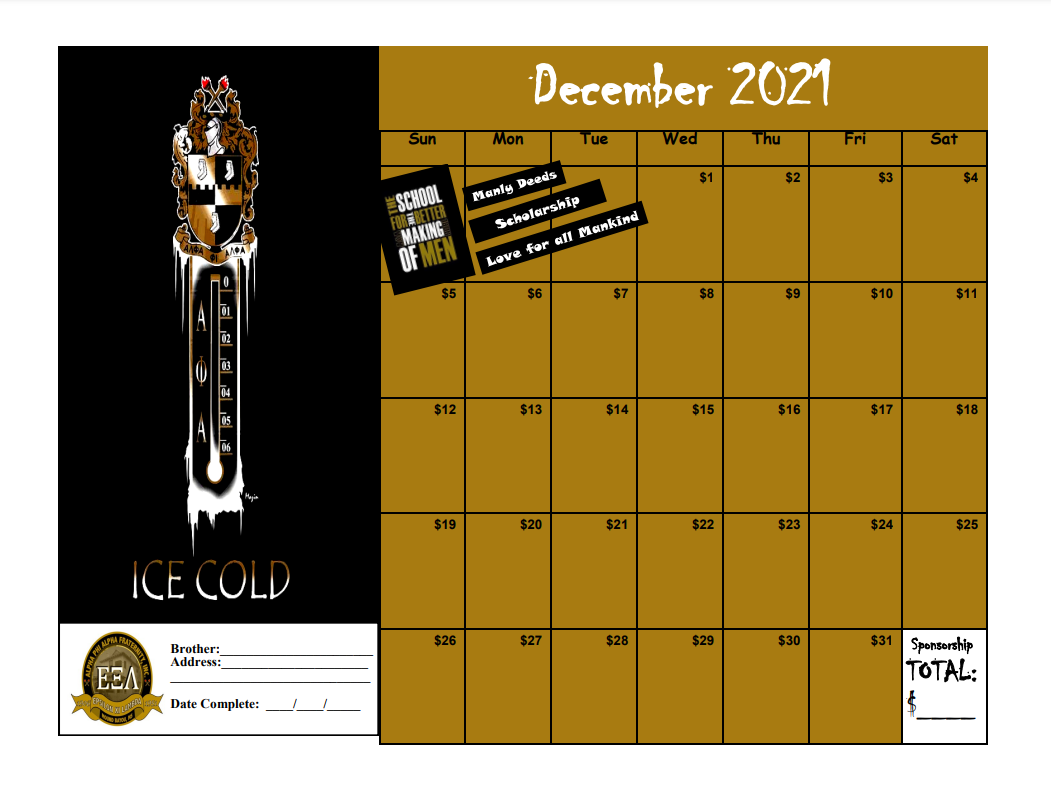 Ice Cold Sponsorship Calendar Epsilon Xi Lambda